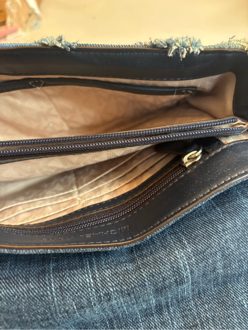 Michael Kors Frayed Chevron Denim Crossbody Bag in Blue - Picture 7 of 11